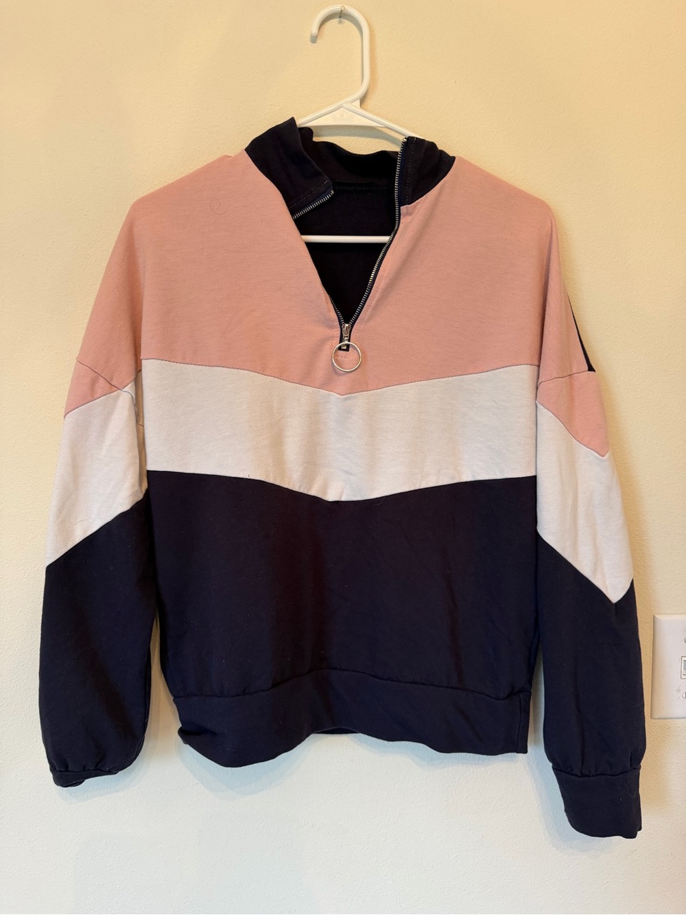 Colorblock Half-Zip Pullover - Pink, White & Black